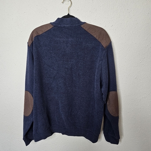 Cremieux Classics Mens XL Cotton Sweater Pullover Blue Brown Button Arm Patch - Picture 8 of 11